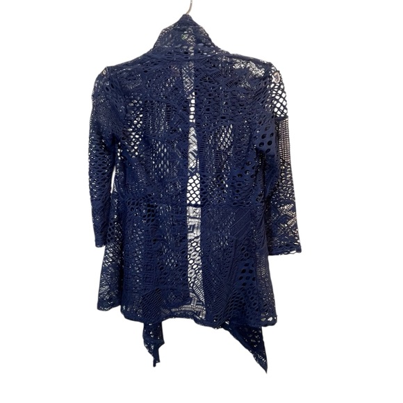 Navy Blue Crochet Open Front Waterfall Cardigan Size S - Picture 2 of 11